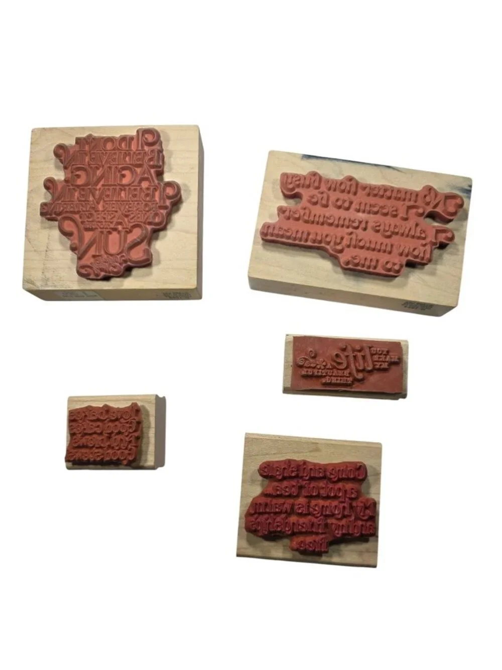 Set Of 5 Wooden Rubber Stamps With Inspirational Quotes scrap booking crafting